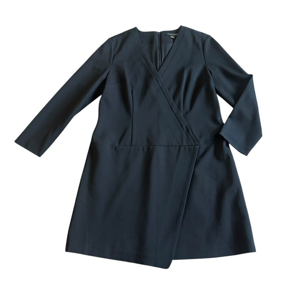 Cynthia Steffe Victoria Black Pointe Dress Faux Wrap Long Sleeve Size 12 Women's